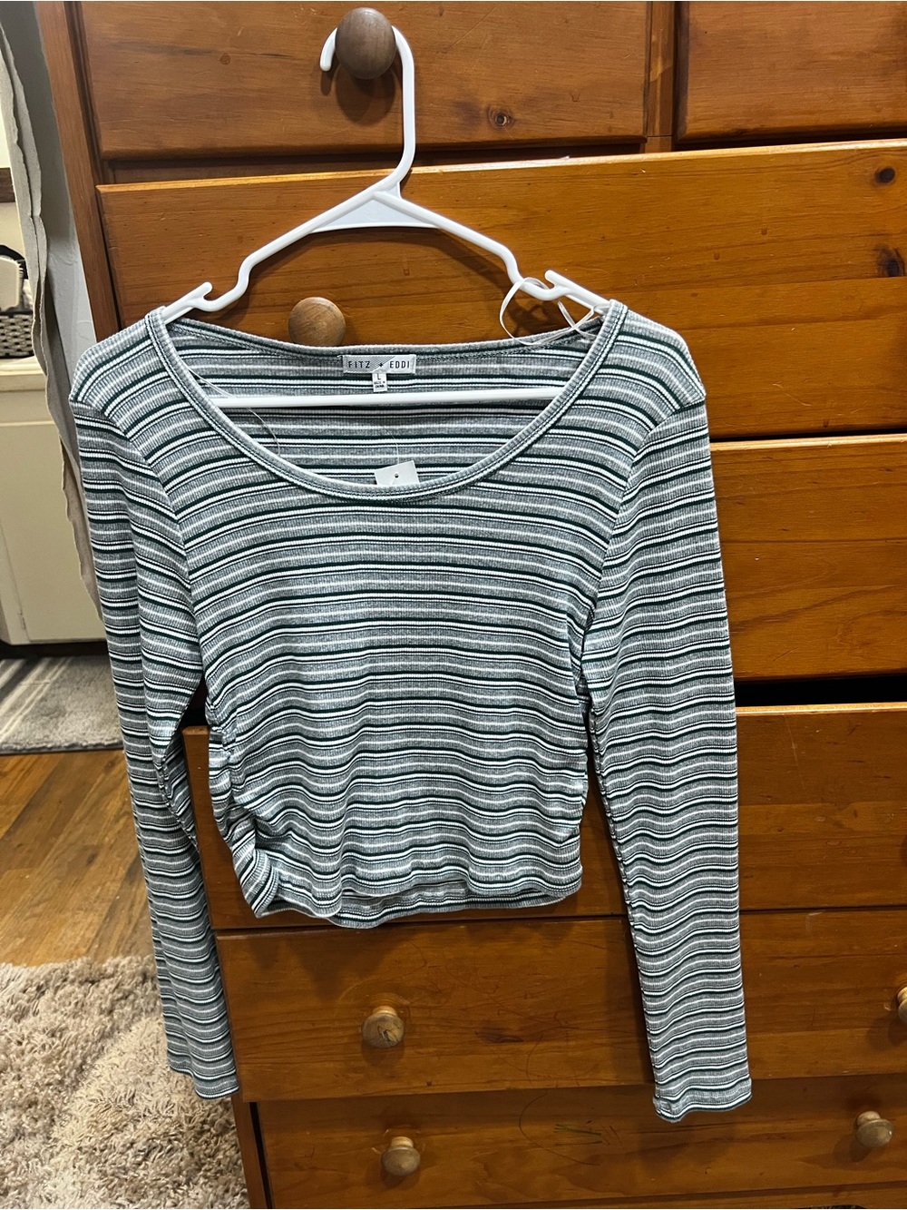 Green Striped Long-Sleeve Scoop Neck Top from Buckle